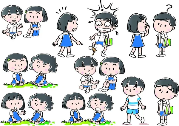Desenhos Animados Felizes Crianças Pequenas Desfrutar Juntos Vetor Ilustração Conceito — Vetor de Stock