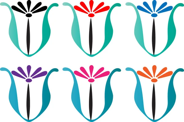 Kleurrijke Romantische Logo Met Bloemen Geïsoleerd Witte Achtergrond — Stockvector