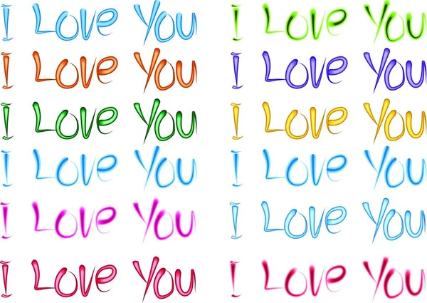 Set Colorful Love You Phrases Vector Illustration — Stock Vector