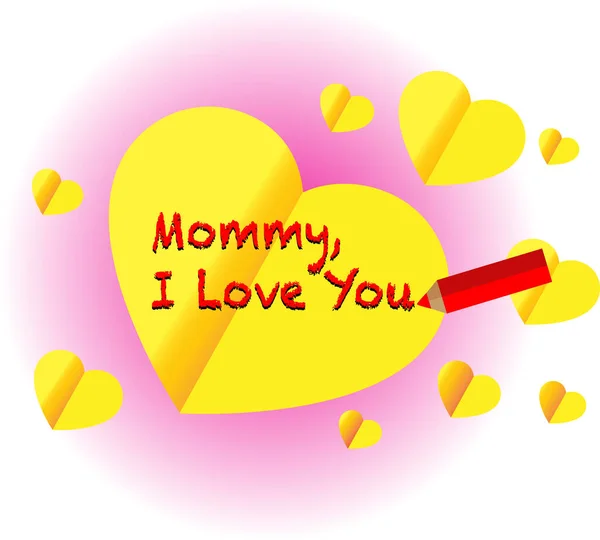 Karikatür Kalpli Tebrik Kartı Anneye Seni Seviyorum Mesajı Mutlu Anneler — Stok Vektör