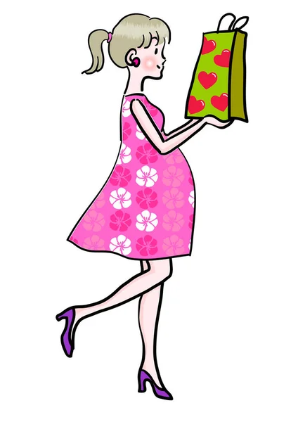 Illustrazione Vettoriale Colorata Con Donna Incinta — Vettoriale Stock