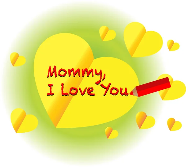 Karikatür Kalpli Tebrik Kartı Anneye Seni Seviyorum Mesajı Mutlu Anneler — Stok Vektör