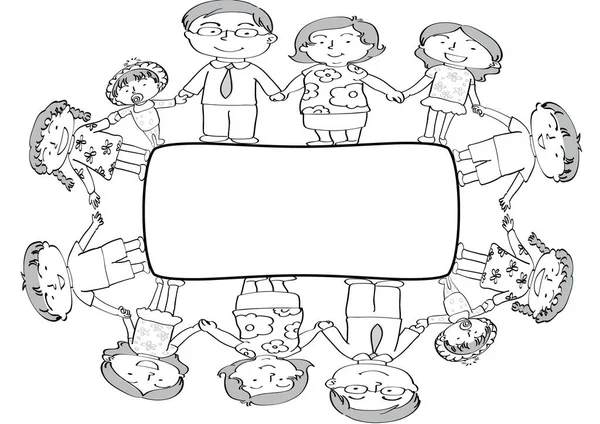 Zeichentrickkindern Mit Eltern Form Eines Rahmens Isoliert Auf Weißem Hintergrund — Stockvektor