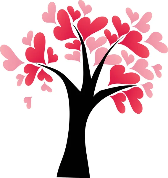 Árbol Romántico Plano Colorido Con Hojas Forma Corazón Aisladas Sobre — Archivo Imágenes Vectoriales