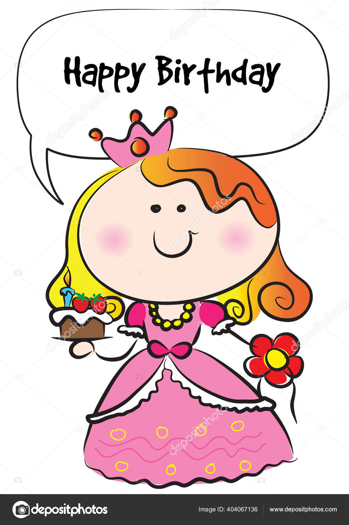 Kartun Lucu Kartu Selamat Ulang Tahun Dengan Seorang Gadis Kecil Stok Vektor Wenpei 404067136