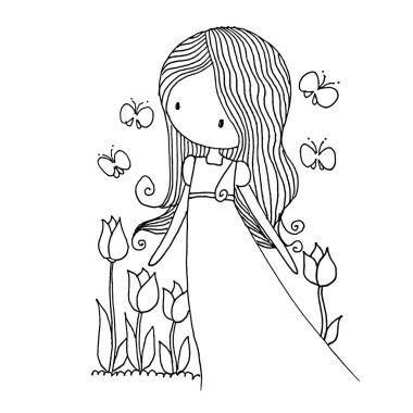 Beyaz arka planda çiçekli bir kız