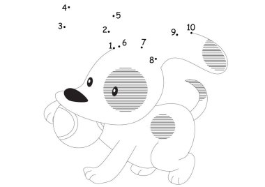 Küçük şirin bir köpeğin siyah beyaz vektör çizimi