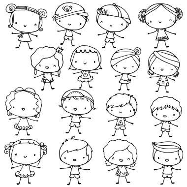 Mutlu çizgi filmler küçük çocuklar, vektör, illüstrasyon 