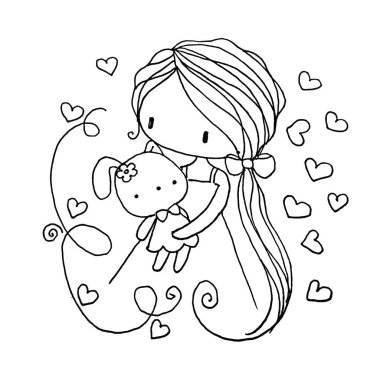 Küçük tatlı bir kızla romantik bir kart.