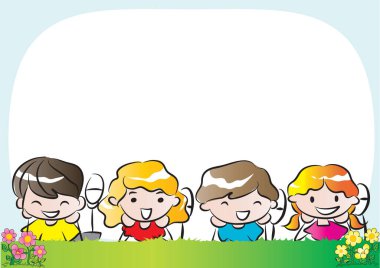 Mutlu çizgi film çocukları çayırda dinleniyor, vektör, illüstrasyon  