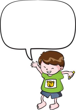 Konuşma balonu olan küçük çocuk.