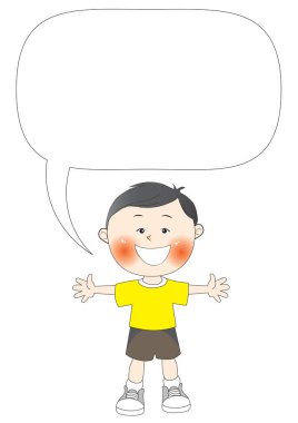 Konuşma balonu vektör illüstrasyonlu çizgi film çocuğu