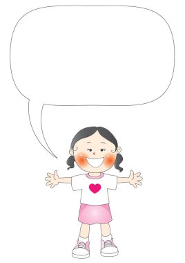 Konuşma balonu olan çizgi film kızı.