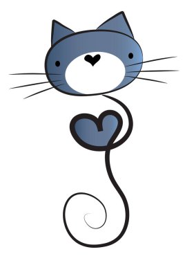 Beyaz arka planda kalbi olan bir kedi.