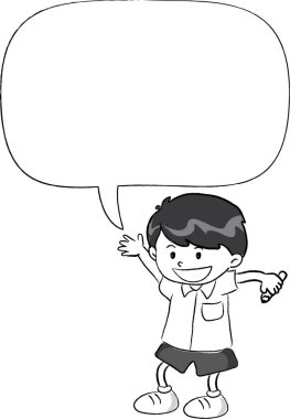 Boş bir konuşma balonu olan küçük bir çocuk.