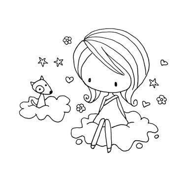 Kızla boyama kitabı sayfası