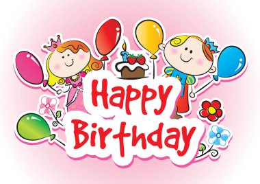 Mutlu yıllar sana. Çizgi film tavşanı ve balonlarla.