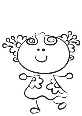 Gülümseyen küçük bir kızın siyah beyaz çizimleri.