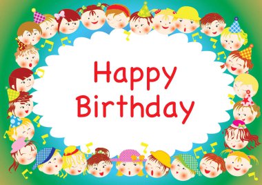 Çocuklarla dolu doğum günü kartı. vektör illüstrasyonu