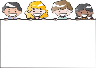 Elinde pankart tutan bir grup insanın çizgi film karakteri