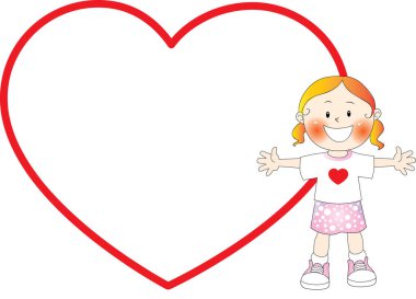 Kalbi olan bir kızın resmi.