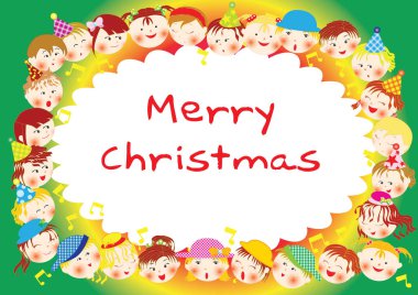 İçinde sevimli çizgi film karakterleri olan Noel tebrik kartı.