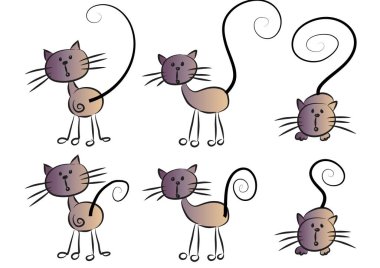 Kedi seti, vektör çizimi, beyaz arka planda izole edilmiş.