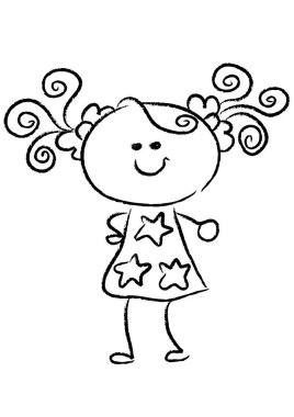 Küçük tatlı bir kızın el çizimi.