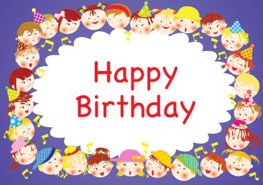 Çocukların doğum günü tebrik kartı.