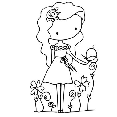 Çiçekli sevimli çizgi film kızı.