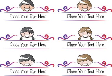 Metinler için yüzleri yer alan kız ve erkek vektör kümesi