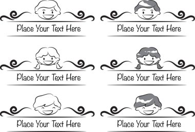 Vektör logoları seti. Metinli ve çocuklu vintage çerçeveler