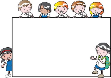 Boş afişi olan çizgi film çocukları