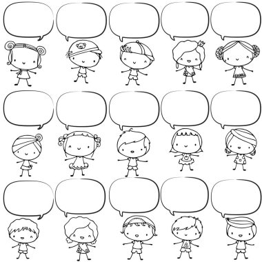 bir grup farklı ifadenin karikatür çizimi