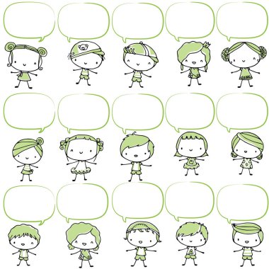 Bir grup farklı insanın karikatür çizimi