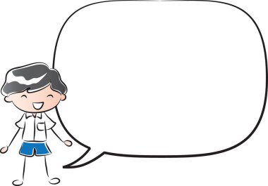 Boş afişi olan çizgi film çocuğu.