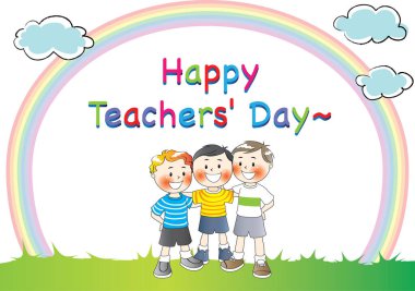 Çocuklar ve oğlanlar için mutlu öğretmenler günü kartı.