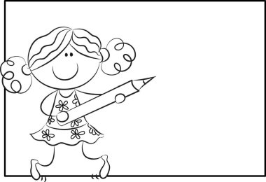 Kızla el çizimi karikatür 