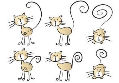 Komik kedilerin vektör kümesi. el çizimi çizimleri