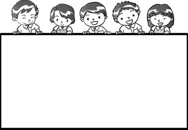 Beyaz pankarttaki çizgi film karakterleri.