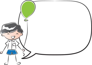 Çizgi film mutlu küçük çocuk balon tutuyor.