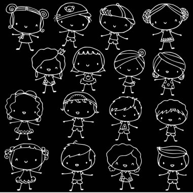 Kızların ve erkeklerin farklı ifadelerinin karikatürü.