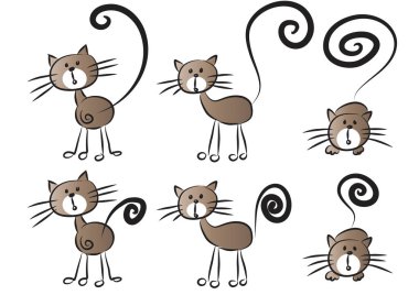 Beyaz arka planda bir grup kedi