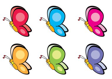 Çizgi film kelebeklerinin vektör çizimi