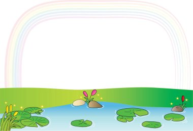 Gökkuşağı ile yeşil çimen çayırının resmi