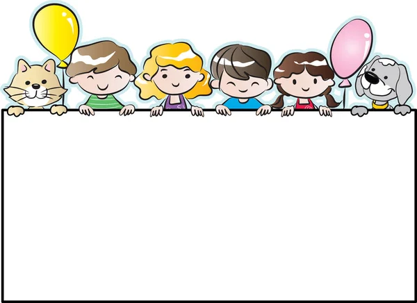 Desenhos Animados Felizes Crianças Com Cartão Vazio Vetor Ilustração — Vetor de Stock