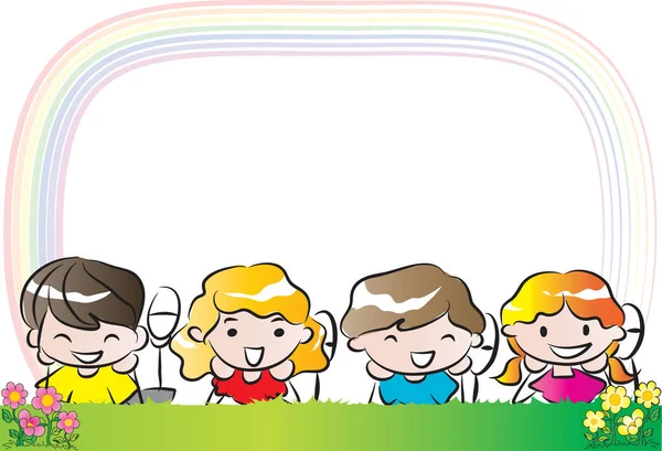 Mutlu çizgi film çocukları çayırda dinleniyor, vektör, illüstrasyon  