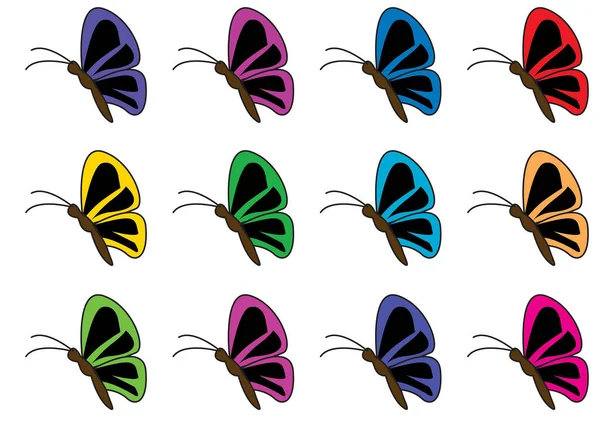 Conjunto Diferentes Mariposas Ilustración Vectorial — Archivo Imágenes Vectoriales