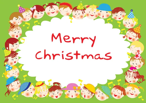 Grußkarte Mit Glücklichen Cartoon Kleinen Kindern Vektor Illustration Frohe Weihnachten — Stockvektor