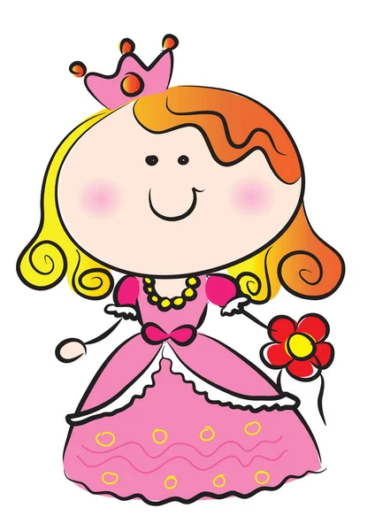 Bonito Cartoon Princesa Menina Com Vestido Rosa —  Vetores de Stock